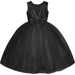Flower Girl Dress Sleeveless Black Ball Gown Wedding Pageant Size 6-12 Years