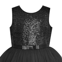 Flower Girl Dress Sleeveless Black Ball Gown Wedding Pageant Size 6-12 Years