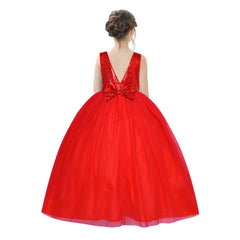 Flower Girl Dress Sleeveless Red Ball Gown Wedding Pageant Size 6-12 Years