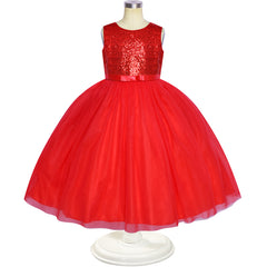 Flower Girl Dress Sleeveless Red Ball Gown Wedding Pageant Size 6-12 Years