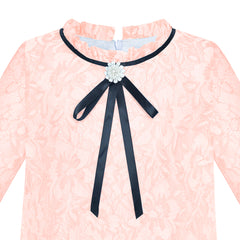Girls Dress Lace Bow Tie Light Pink Elegant 3/4 Sleeve Size 5-10 Years