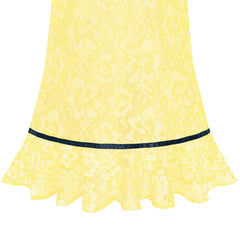 Girls Dress Lace Bow Tie Yellow Elegant 3/4 Sleeve Size 5-10 Years