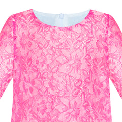 Girls Dress Lace Wave Hem Deep Pink Elegant Party Size 5-10 Years