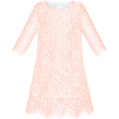 Girls Dress Lace Wave Hem Light Pink Elegant Party Size 5-10 Years