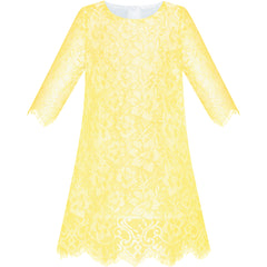 Girls Dress Lace Wave Hem Yellow Elegant Party Size 5-10 Years