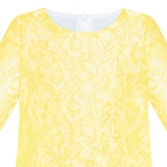 Girls Dress Lace Wave Hem Yellow Elegant Party Size 5-10 Years