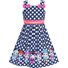 Girls Dress Navy Blue Polka Dot Bow Tie Casual Sundress Size 2-8 Years