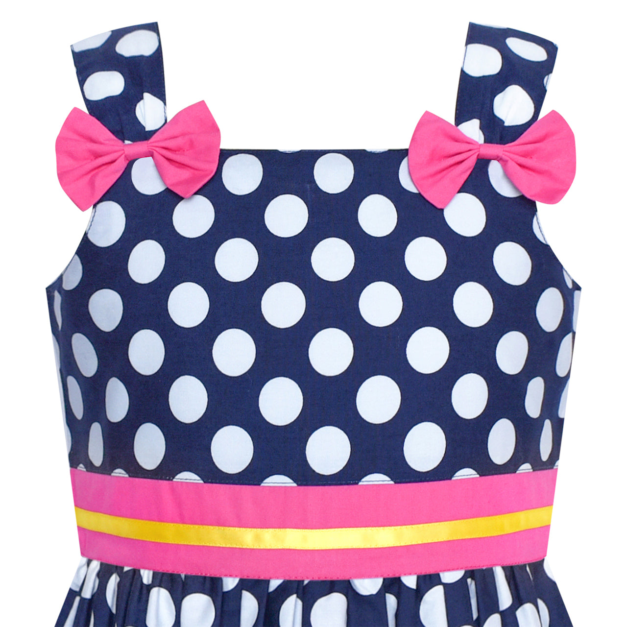 Girls Dress Navy Blue Polka Dot Bow Tie Casual Sundress Size 2-8 Years