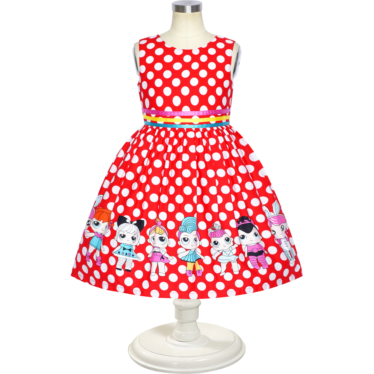 Girls Dress Red Polka Dot Cotton Casual Sundress Size 2-10 Years