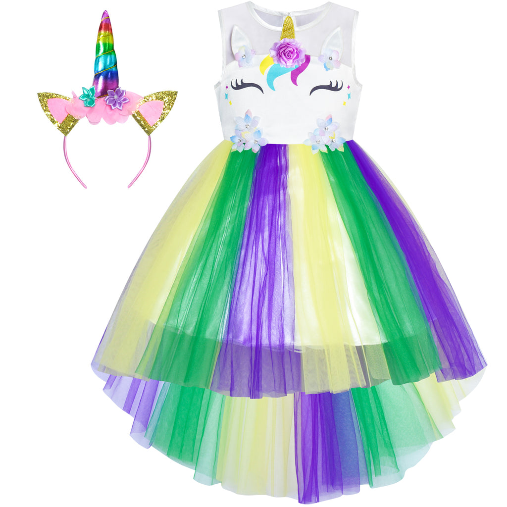 Girls Dress Unicorn Costume Headband Mardi Gras Festival Parade Size 4-10 Years