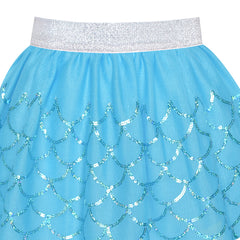 Girls Skirt Blue Sequins Mermaid Headband Tutu Dancing Size 2-10 Years