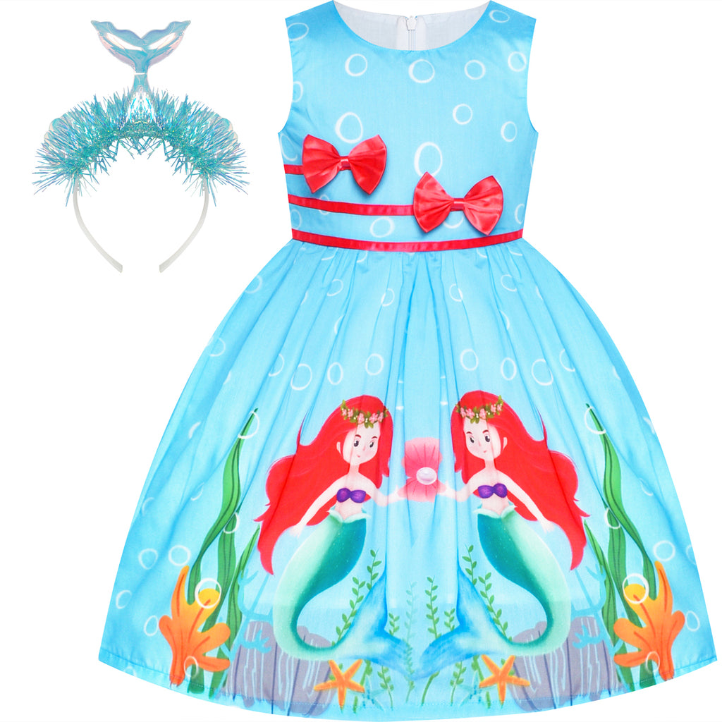 Girls Dress Mermaid Headband Costume Birthday Size 4-10 Years