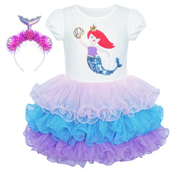 Girls Dress Tutu Dancing Tiered Mermaid Headband Size 3-7 Years