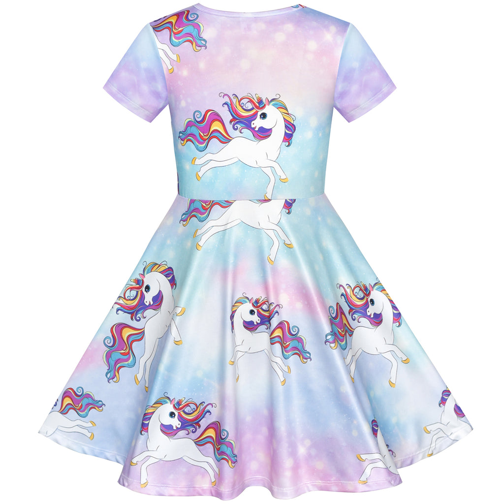Girls Dress Unicorn Short Sleeve Casual Dress Sunny Fashion