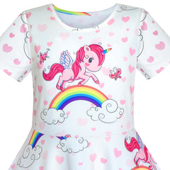 Girls Dress Unicorn Rainbow Short Sleeve Casual Dress Size 3-8 Years