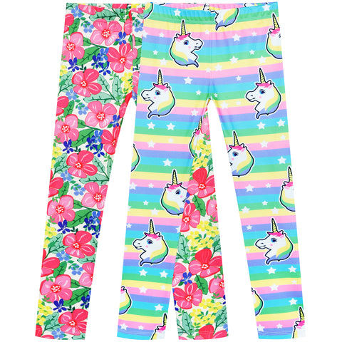 Girls Pants 2-Pack Casual Leggings Unicorn Floral Size 3-7 Years