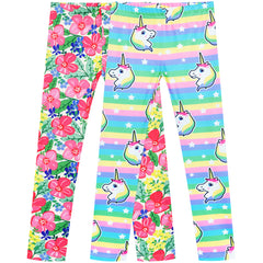 Girls Pants 2-Pack Casual Leggings Unicorn Floral Size 3-7 Years