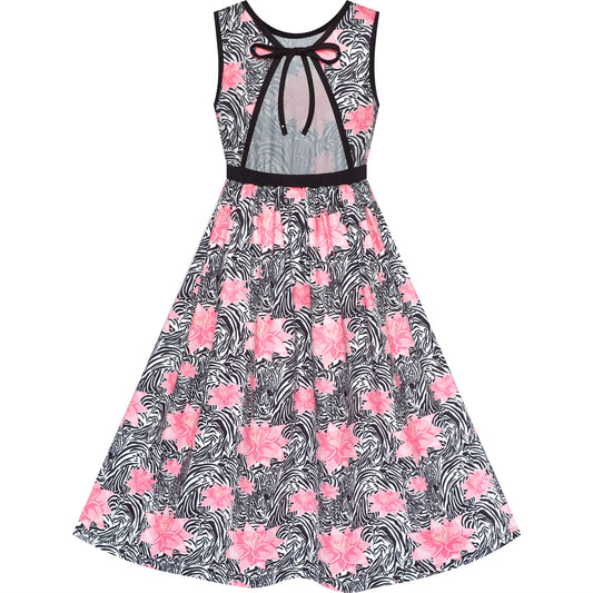 Girls Dress Tie Back Flower Casual Dress Party Size 4-14 Years