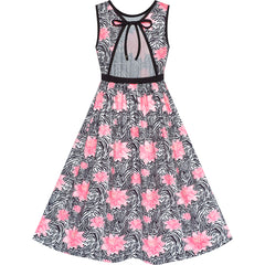 Girls Dress Tie Back Flower Casual Dress Party Size 4-14 Years