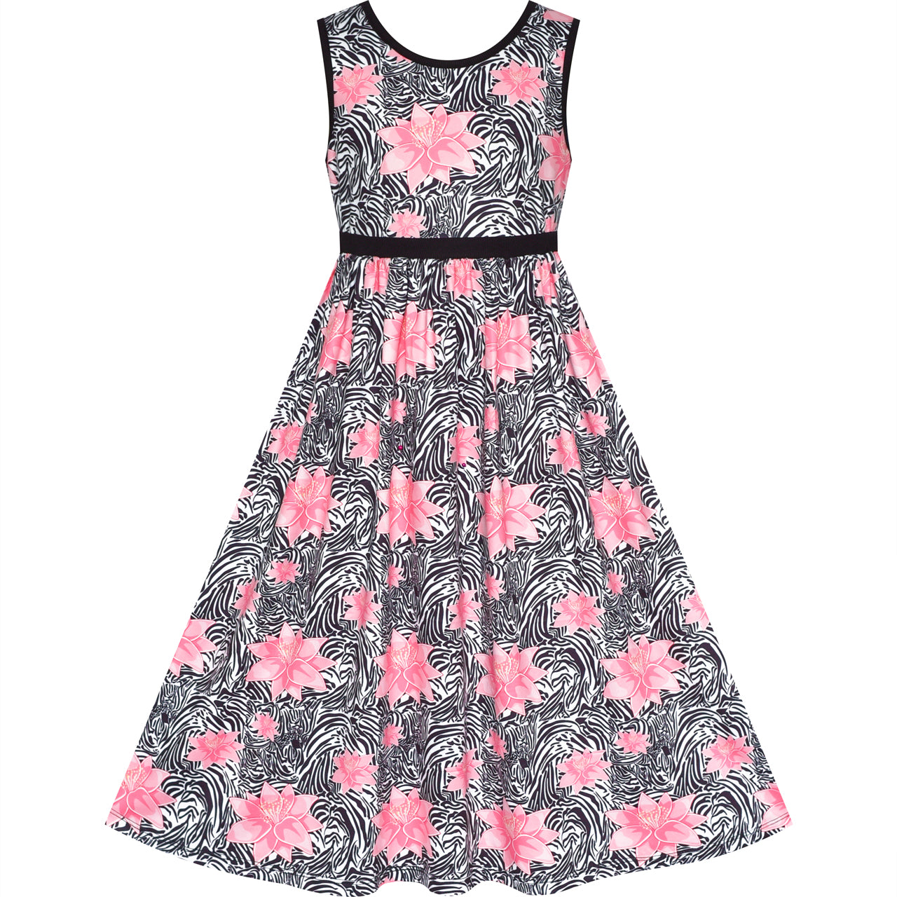 Girls Dress Tie Back Flower Casual Dress Party Size 4-14 Years