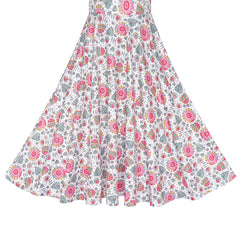 Girls Dress Floral Casual Maxi Dress Short Sleeve Open Back Size 4-8 Years