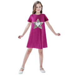 Girls Dress Cotton Casual Star Embroidered Violet Red Size 3-7 Years