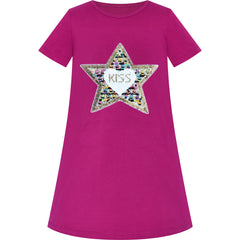 Girls Dress Cotton Casual Star Embroidered Violet Red Size 3-7 Years