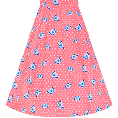 Girls Dress Tie Back Blue Butterfly Casual Dress Party Size 4-8 Years