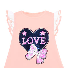 Girls Dress Cotton Casual Heart Bow Tie Embroidered Blush Pink Size 3-7 Years