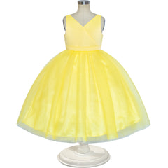 Flower Girl Dress Ball Gown V Neckline Yellow Wedding Pageant Size 4-10 Years