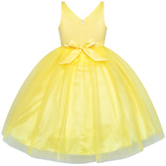 Flower Girl Dress Ball Gown V Neckline Yellow Wedding Pageant Size 4-10 Years