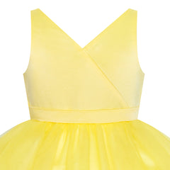 Flower Girl Dress Ball Gown V Neckline Yellow Wedding Pageant Size 4-10 Years