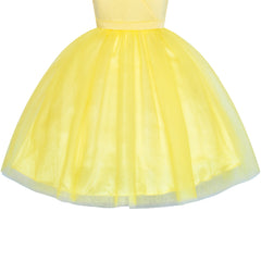 Flower Girl Dress Ball Gown V Neckline Yellow Wedding Pageant Size 4-10 Years