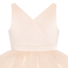 Flower Girl Dress Ball Gown V Neckline Champagne Wedding Pageant Size 4-10 Years