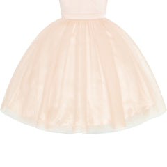 Flower Girl Dress Ball Gown V Neckline Champagne Wedding Pageant Size 4-10 Years