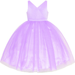 Flower Girl Dress Ball Gown Purple Wedding Bridesmaid Pageant Size 4-10 Years