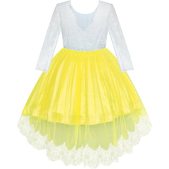 Flower Girl Dress Yellow Hi-low Lace Party Wedding Size 6-14 Years