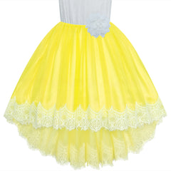 Flower Girl Dress Yellow Hi-low Lace Party Wedding Size 6-14 Years
