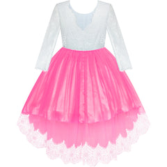 Flower Girl Dress Deep Pink Hi-low Lace Party Wedding Size 6-14 Years