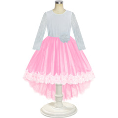 Girls Lace Dress Pink Birthday Party Wedding Bridesmaid Size 6-14 Years
