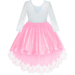 Girls Lace Dress Pink Birthday Party Wedding Bridesmaid Size 6-14 Years