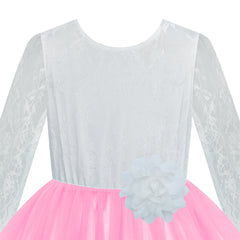 Girls Lace Dress Pink Birthday Party Wedding Bridesmaid Size 6-14 Years