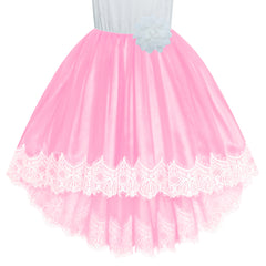 Girls Lace Dress Pink Birthday Party Wedding Bridesmaid Size 6-14 Years
