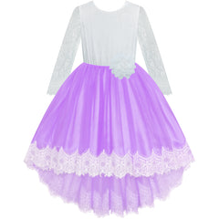 Girls Lace Dress Purple Flower Girl Party Wedding Bridesmaid Size 6-14 Years