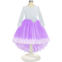 Girls Lace Dress Purple Flower Girl Party Wedding Bridesmaid Size 6-14 Years