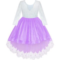 Girls Lace Dress Purple Flower Girl Party Wedding Bridesmaid Size 6-14 Years