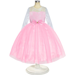 Flower Girl Dress Lace Long Sleeve Wedding Ball Gown Size 6-12 Years