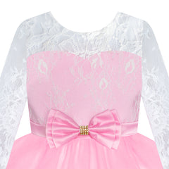 Flower Girl Dress Lace Long Sleeve Wedding Ball Gown Size 6-12 Years