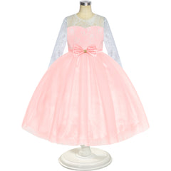 Flower Girl Dress Light Pink Lace Long Sleeve Wedding Size 6-12 Years