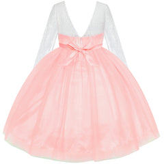 Flower Girl Dress Light Pink Lace Long Sleeve Wedding Size 6-12 Years
